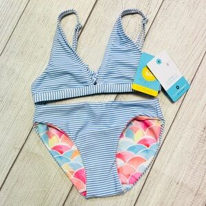 Snapper Rock Blue Striped Bikini with Reversible Bottom